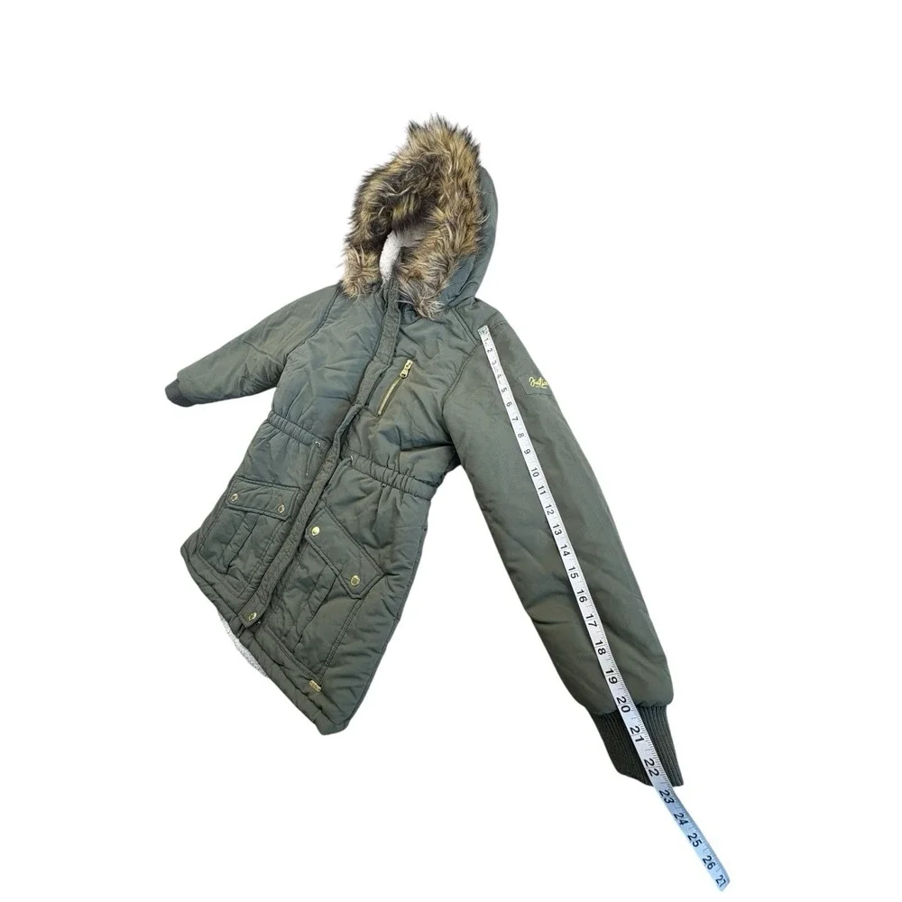 Justice Girls Olive Parka Jacket Faux Fur Hood‎ Coat Size L 12/14